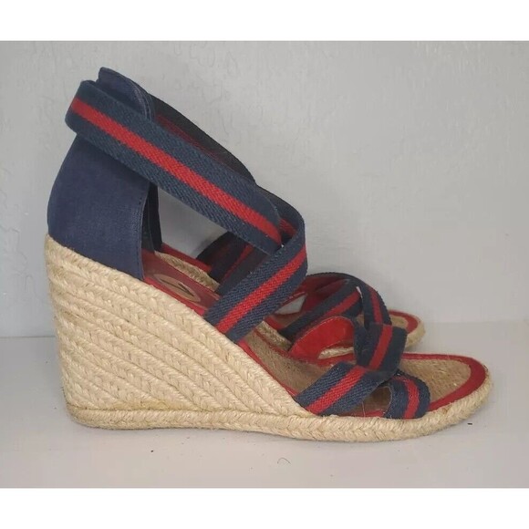 Ralph Lauren Red and Navy Wedge Sandals - Picture 3 of 8